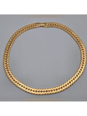 Monet Heringbone Link Chain Necklace Double Sided Gold Classic Estate